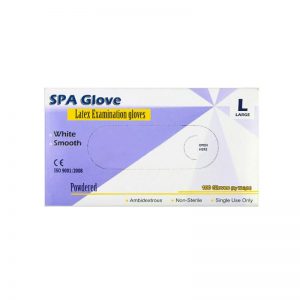 دستکش معاینه لاتکس کم پودر مالزی اس پی ای سایز لارج Malaysia Spa Latex Powder Gloves Size L