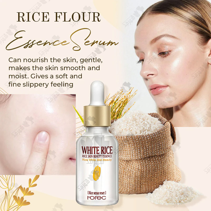 سرم 15 میلی لیتری روشن کننده صورت رورک مدل برنج سفید Serum Rorec rice skin beauty essence 15ml